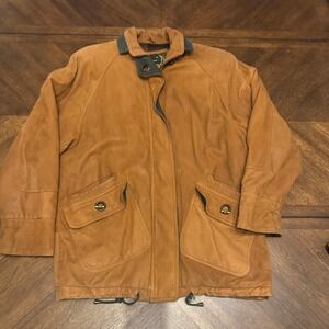 G-III Vintage Leather Field Jacket Mens Medium Tan Brown Plaid Lined Barn Coat